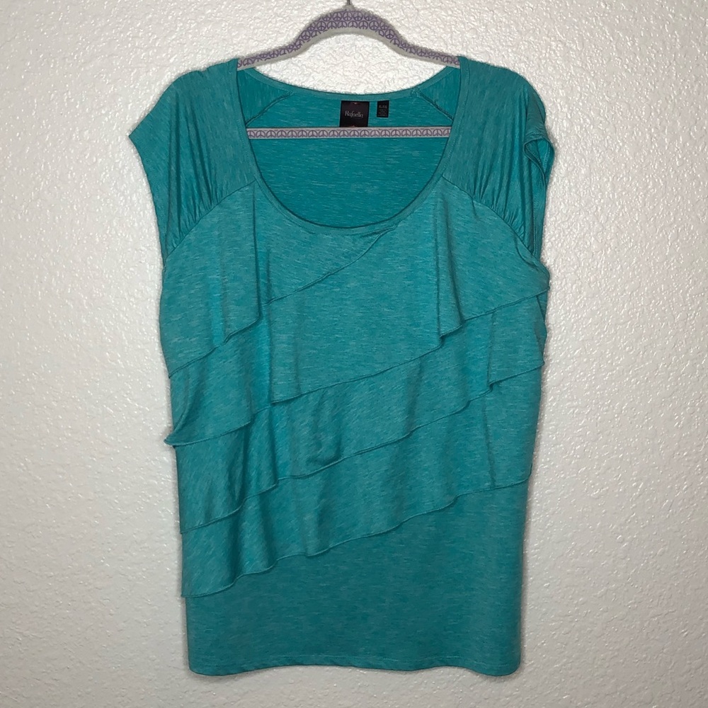 Rafaella teal Ruffle top. Heathered. Stretch sz XL